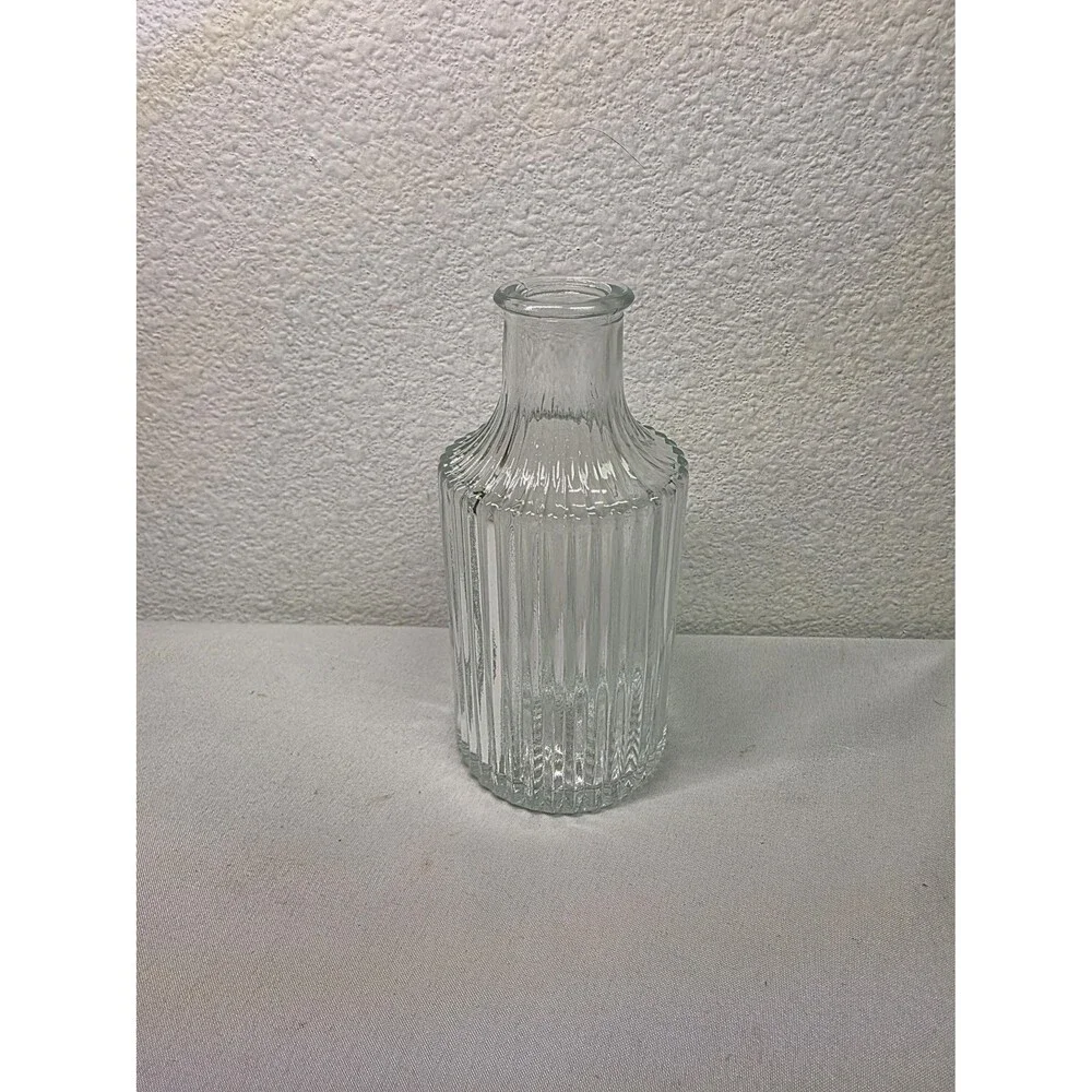 Vintage Crystal Flower Vase, Clear Glass Bud, Ribbed Floral Small Decorative
